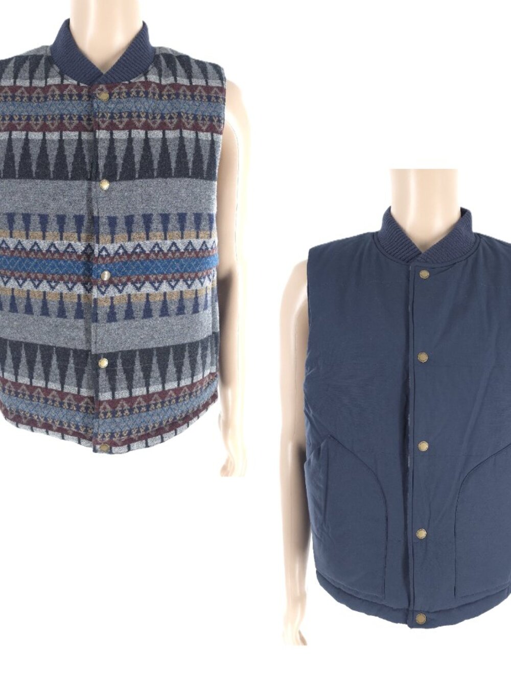 Pendleton Men Vest Reversible Wool Blend Button Up Blue Multi Size M